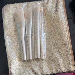 MAC Gold Cosmetic Brush Set with Metallic Gold Pouch